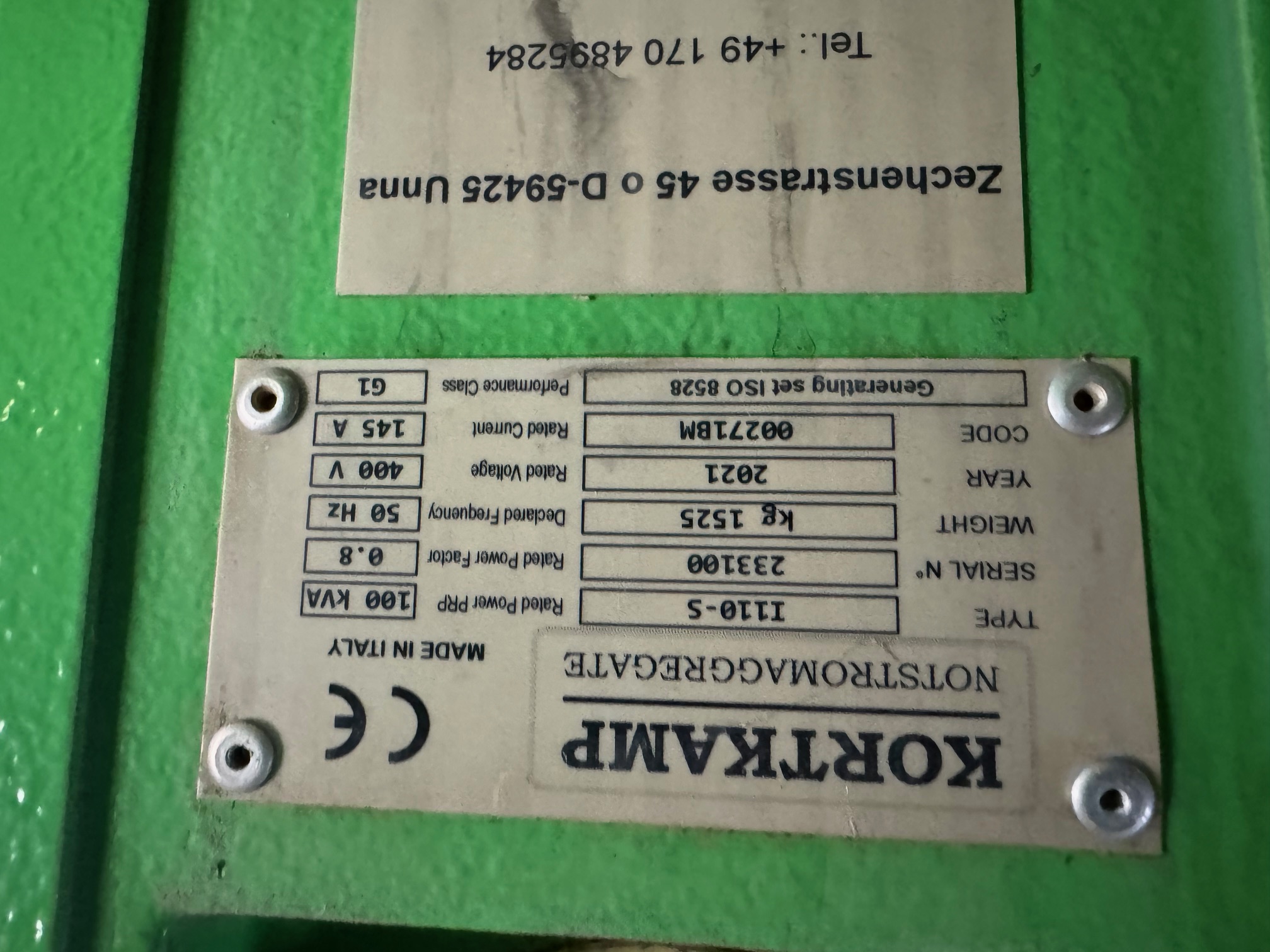 Diesel Notstromaggregat KORTKAMP TYPE I110-S IVECO